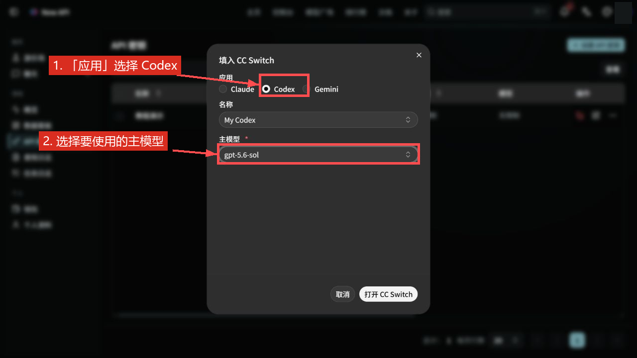 新版 CC Switch 接入弹层中的应用和主模型