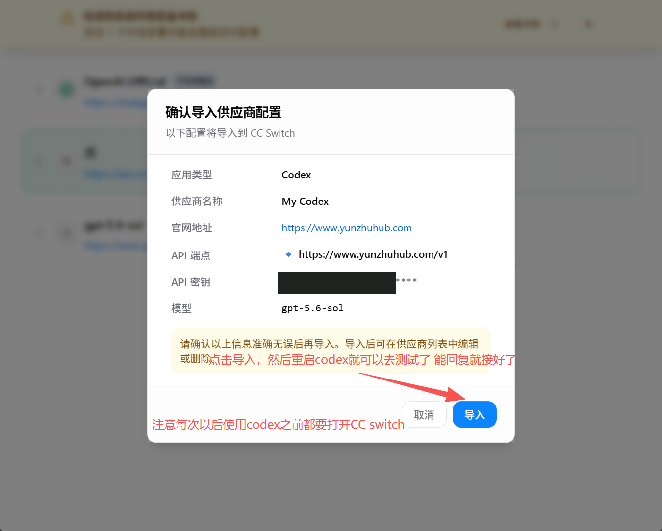 CC Switch 导入云筑Hub 配置